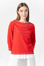 Elisa Cavaletti rotes T-Shirt mit Rundhals und Strass EJP255065805 Sommer 2025