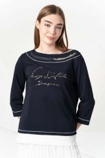 Elisa Cavaletti dunkel-blaues T-Shirt mit Rundhals und Strass EJP255065805 Sommer 2025