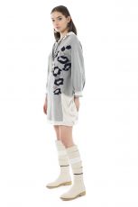 Elisa Cavaletti Tunika langes Sweatshirt kurzes Kleid grau mit Kapuze EJW232012701 Herbst Winter 2023 2024