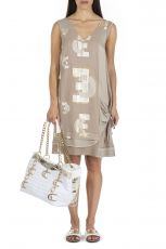 Elisa Cavaletti Sommerkleid Kleid knielang beige mit Goldprint ELP232041505 Sommer 2023