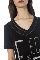 Elisa Cavaletti Kurzarm T-Shirt schwarz nero Strass  ELP245040605 Sommer 2024