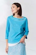 Elisa Cavaletti trkis farbenes T-Shirt mit Rundhals und Strass EJP255065805 Sommer 2025