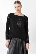 Elisa Cavaletti schwarzes Sweatshirt mit Wappen EJW245030713 Herbst Winter 2024 2025